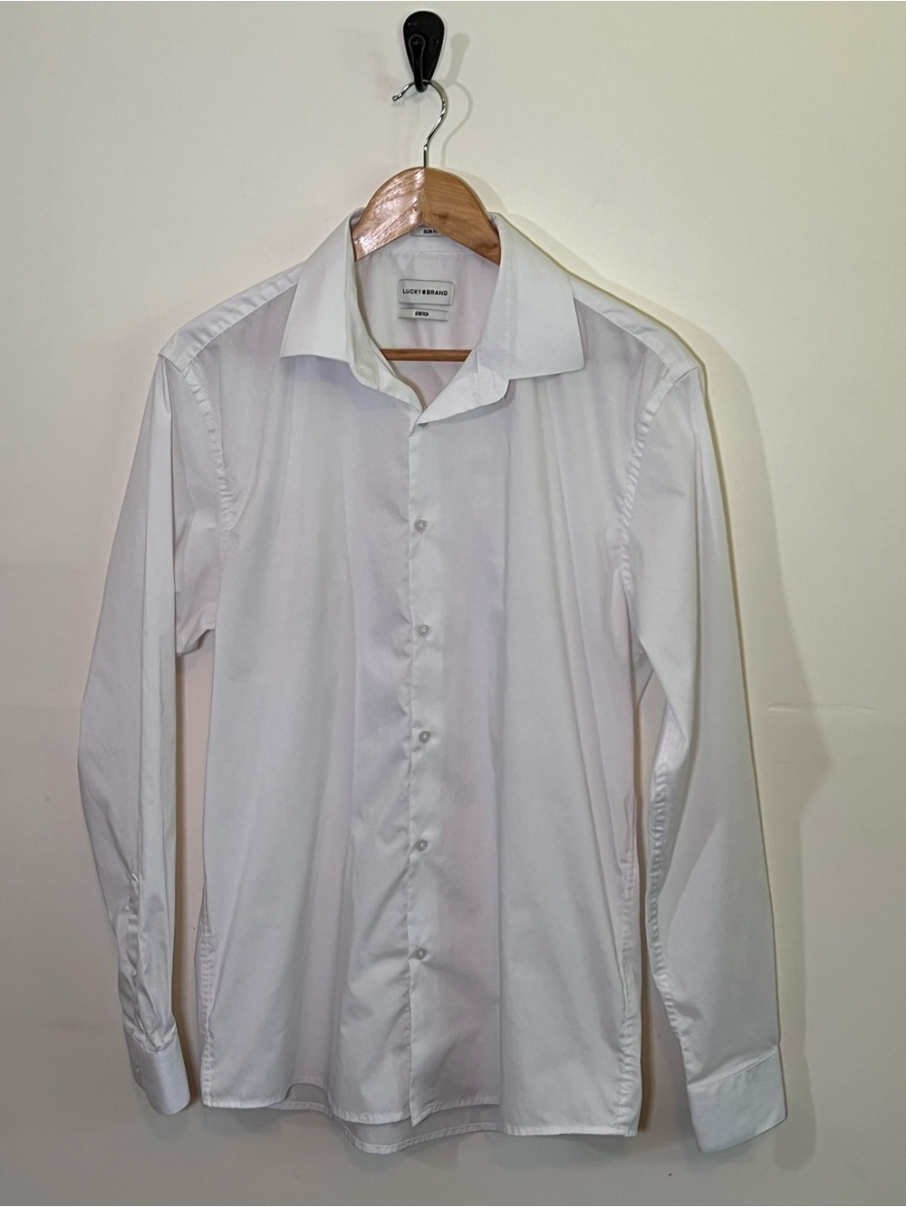 Lucky Brand White Stretch Slim Fit Men’s Dress Shirt L 16–16.5 34/35